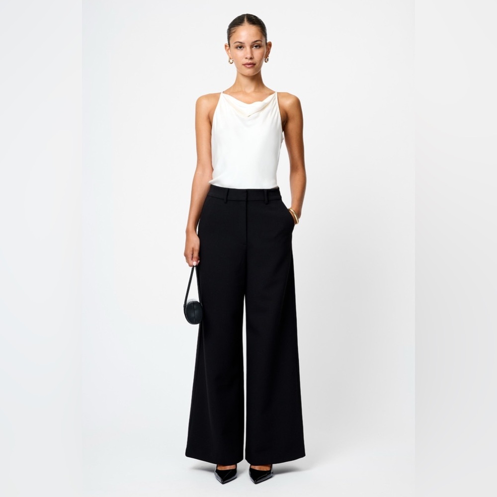 French Connection Black Azra Wide Leg High Waisted Twill Trouser Pants Sz 6